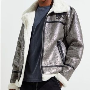 Urban Outfitters Silver Bomber Jacket Faux Fur